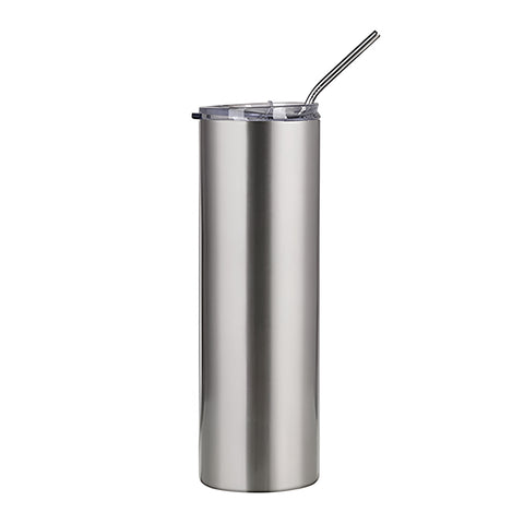 600ml Silver Stainless Steel Tumbler with Straw