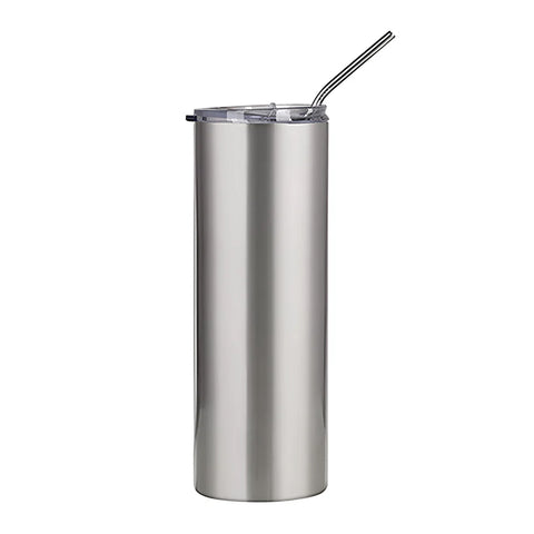 600ml Silver Stainless Steel Tumbler with Straw