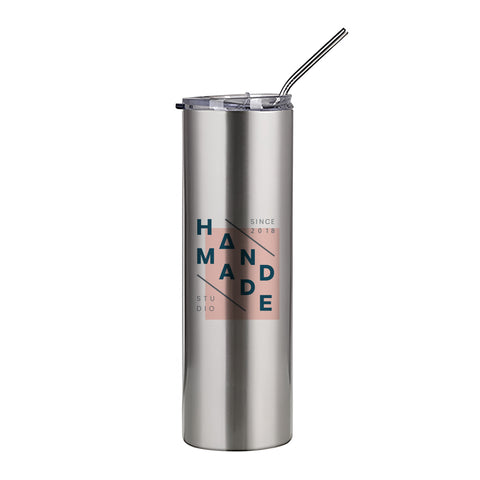 600ml Silver Stainless Steel Tumbler with Straw