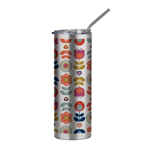 600ml Silver Stainless Steel Tumbler with Straw