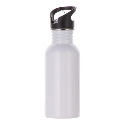 600ml White Aluminium Water Bottle with Integrated Straw