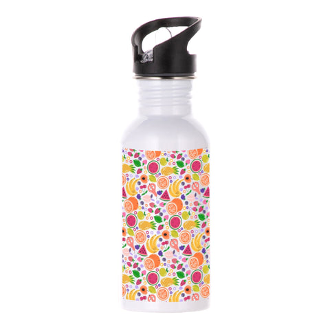 600ml White Aluminium Water Bottle with Integrated Straw