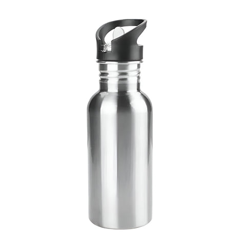 500ml Silver Stainless Steel Water Bottle with Straw Top