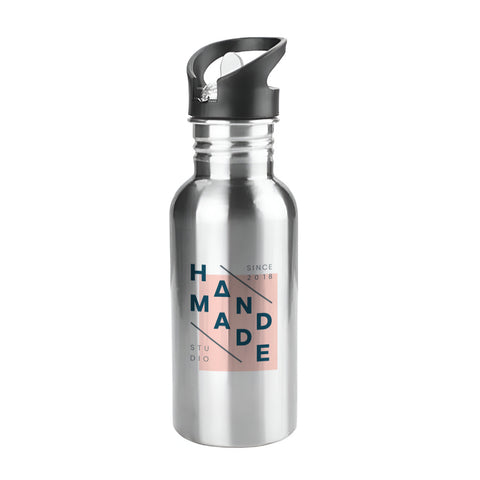 500ml Silver Stainless Steel Water Bottle with Straw Top