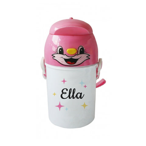 400ml Kids Plastic Water Bottle -Cat Lid - Pink