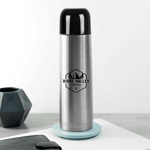 350ml Silver Thermal Flask - Black Lid