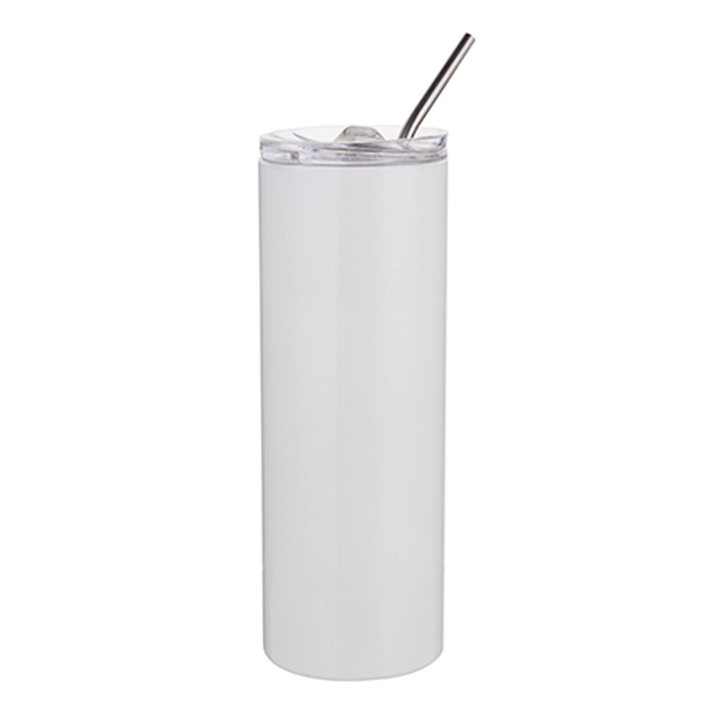 600ml White Stainless Steel Tumbler with Straw